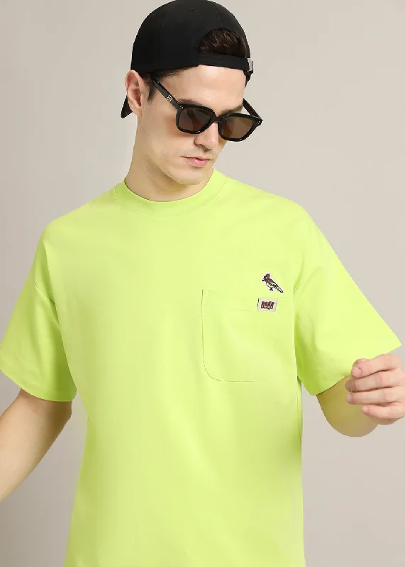 Men's Shirts with Checkered PatternsNeon Green Applique Oversized T-shirt