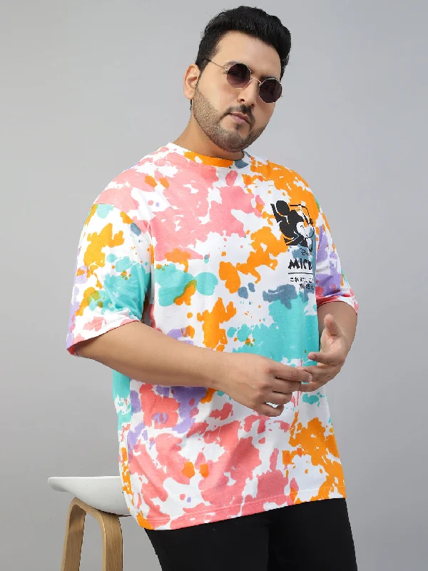 Men's Shirts with Convertible CollarsMickey Loves Music White Plus Size Oversized Tie-Die Printed Tshirt