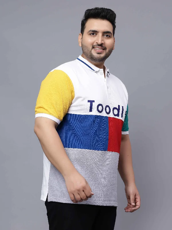 Men's Shirts with Appliquéd SleevesMulti-Color White Plus Size Polo T-shirt