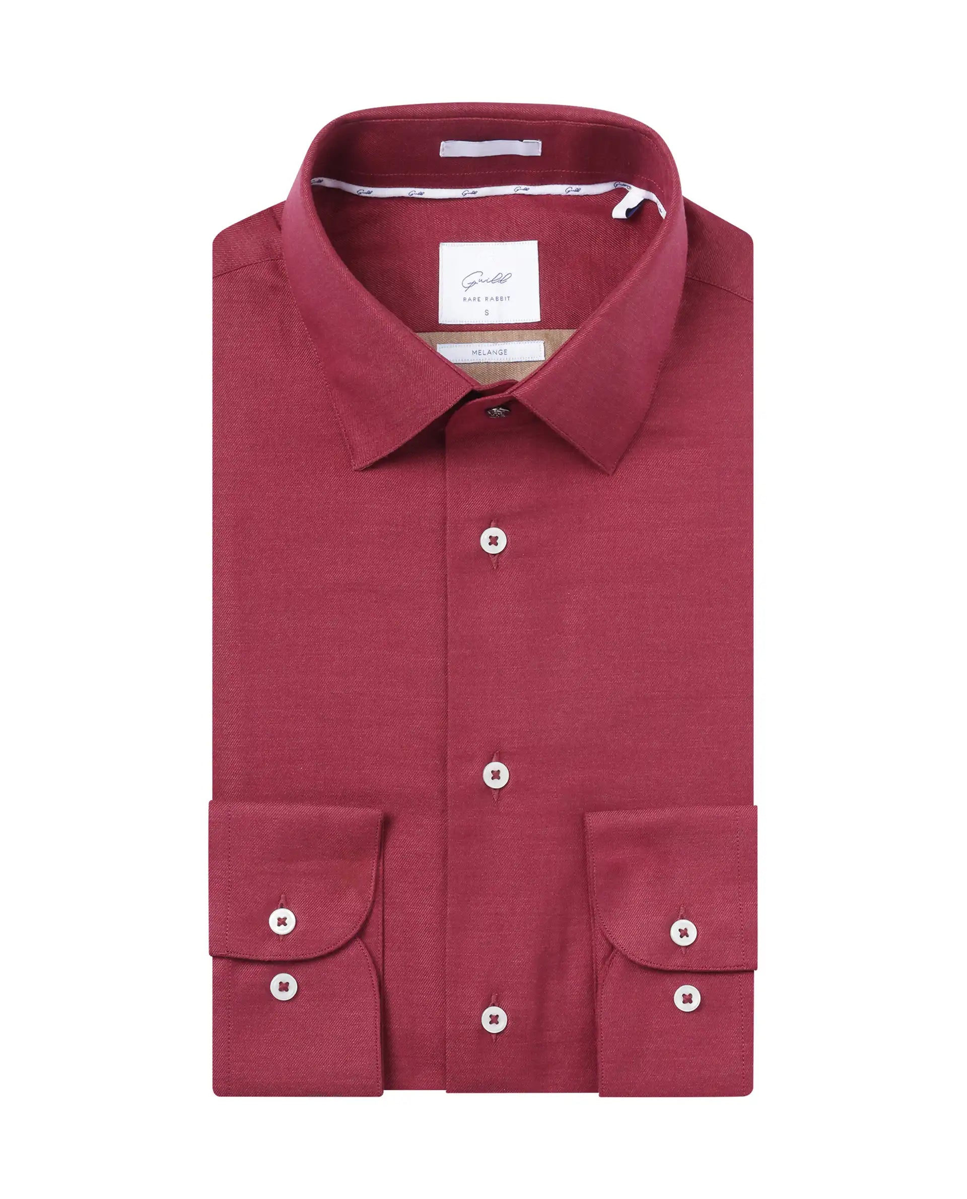 Men's French-Cuff Shirts for a Sophisticated EdgeRare Rabbit Men Forde Red Cotton Melange Fabric Full Sleeve Regular Fit Solid Shirt Men's French-Cuff Shirts for a Sophisticated EdgeRare Rabbit Men Forde Red Cotton Melange Fabric Full Sleeve Regular Fit Solid Shirt