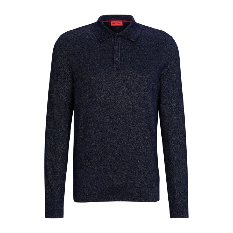 Elegant Men's Shawl-Collar SweatersRelaxed-fit sparkle-effect polo sweater