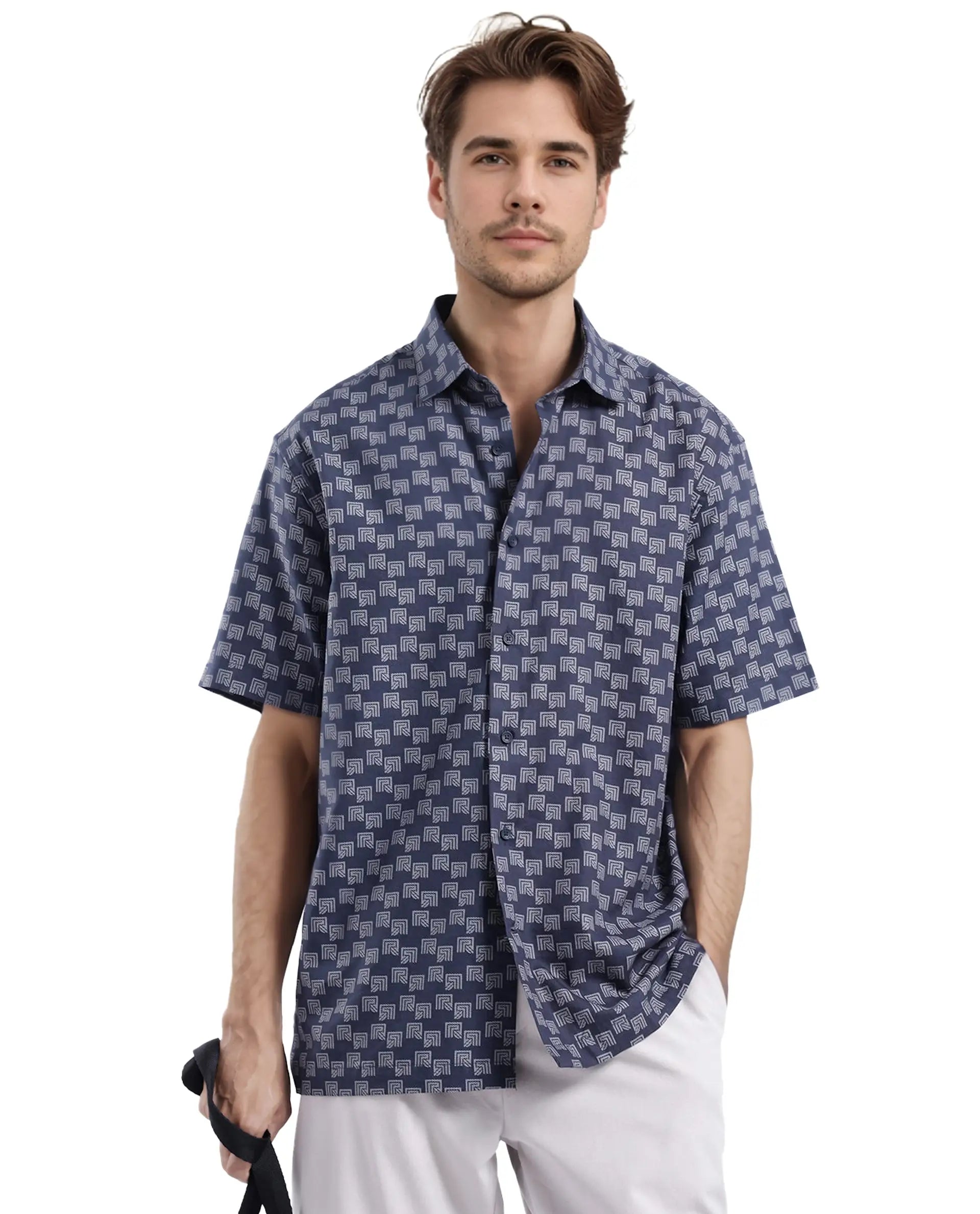 Men's Striped Shirts for a Maritime TwistRare Rabbit Men Calo Navy Short Sleeve Regular Collar Button Closure Boxy Fit Monogram Print Shirt Men's Striped Shirts for a Maritime TwistRare Rabbit Men Calo Navy Short Sleeve Regular Collar Button Closure Boxy Fit Monogram Print Shirt