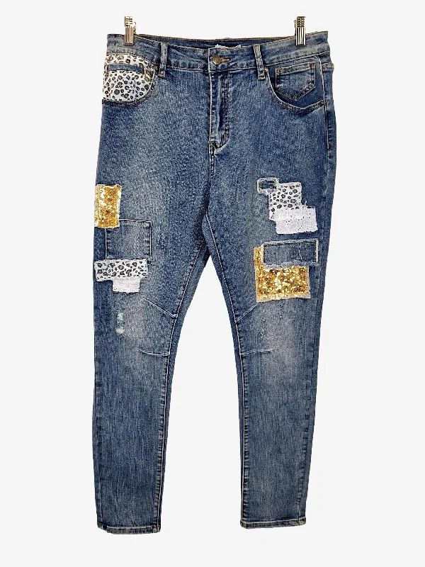 Comfortable Men's JeansThreadz Stylish Patchwork Denim Jeans Size M