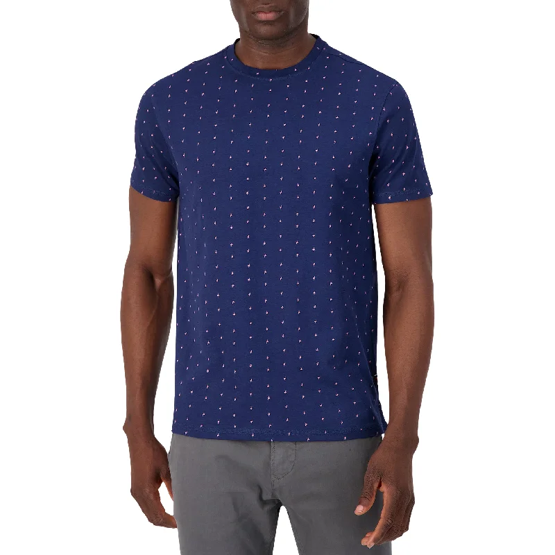 Men's Shirts with Embellished HemlinesShort Sleeve Shirt with Flamingo Print in Navy