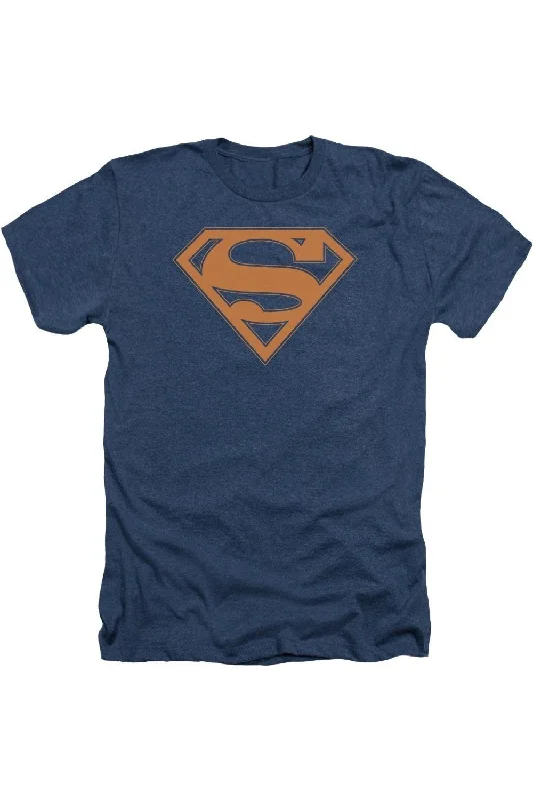 Men's Shirts with Short PlacketsSuperman Navy & Orange Shield Adult Heather Tee / T-Shirt Men's Shirts with Short PlacketsSuperman Navy & Orange Shield Adult Heather Tee / T-Shirt