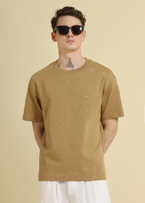 Men's Shirts with Striped PatternsOchre Brown Splatter Oversized T-shirt