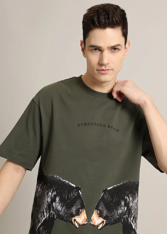 Men's Shirts with Embroidered DesignsFerocious Olive Oversized T-Shirt