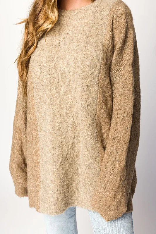 Men's Sweaters with ThumbholesTara Contrast Stripe Cable Knit Sweater in Twig