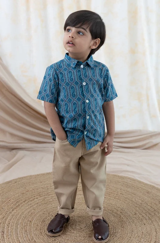 Men's Cufflink-Ready Shirts for Formal EventsPre-Order: Boy Geometric Print Shirt-Blue Men's Cufflink-Ready Shirts for Formal EventsPre-Order: Boy Geometric Print Shirt-Blue
