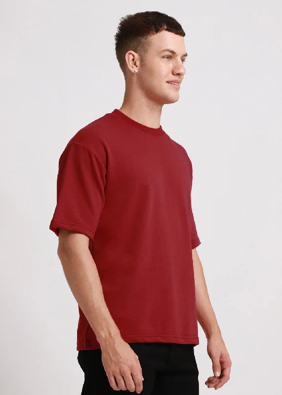 Men's Shirts with Appliqué DetailsCrimson Red Oversized Basic T-shirt