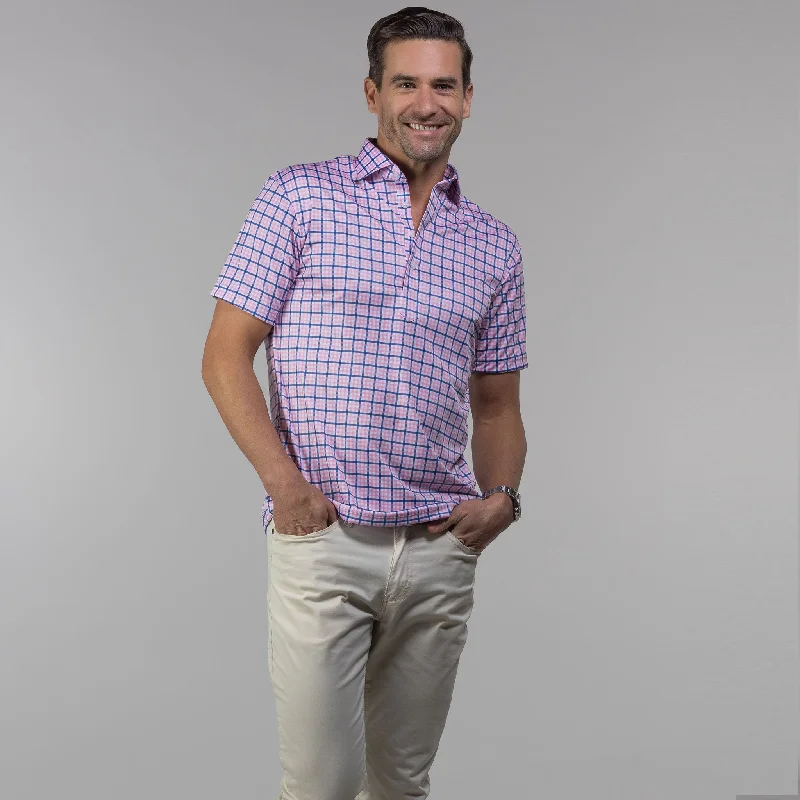 Men's Shirts with High NecksSemi-Spread Collar Polo The Chatham Pink and Blue Tattersall
