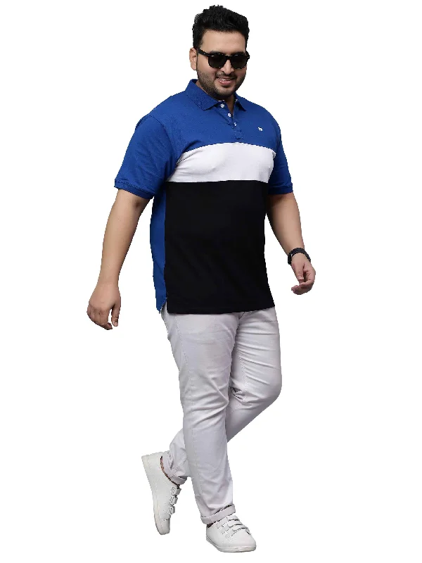 Men's Shirts with Pin CollarsRoyal Blue Triple Color Plus Size Polo T-shirt