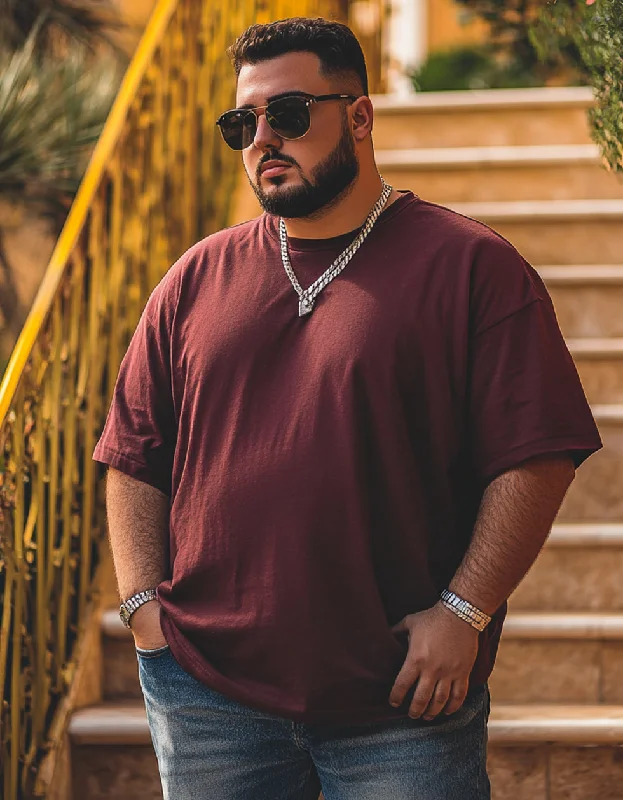 Men's Shirts with Tab CollarsMaroon Solid Plus Size Oversized T-shirt