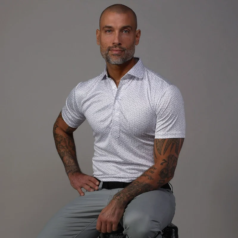 Lightweight Men's Linen ShirtsSemi-Spread Collar Polo White Geo