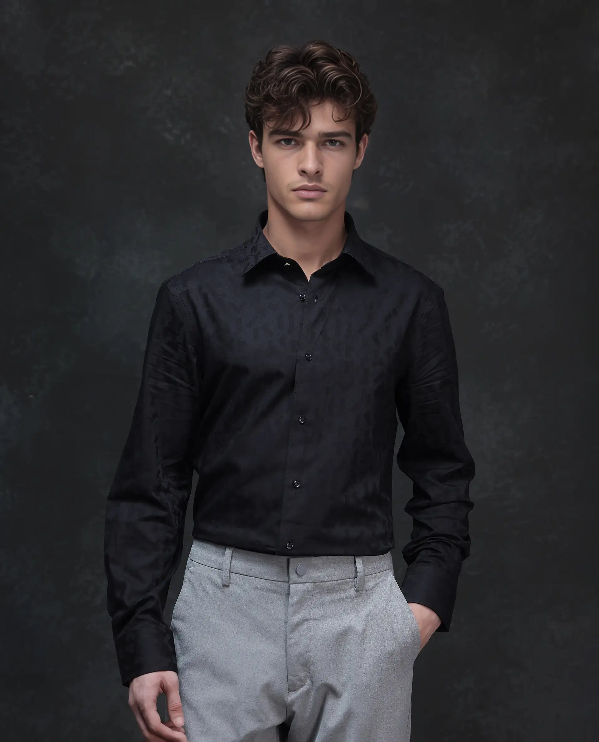 Men's Regular-Fit Shirts for a Classic FitRare Rabbit Men Leffy Black Full Sleeves Regular Collar Button Closure Regular Fit Jacquard Shirt Men's Regular-Fit Shirts for a Classic FitRare Rabbit Men Leffy Black Full Sleeves Regular Collar Button Closure Regular Fit Jacquard Shirt
