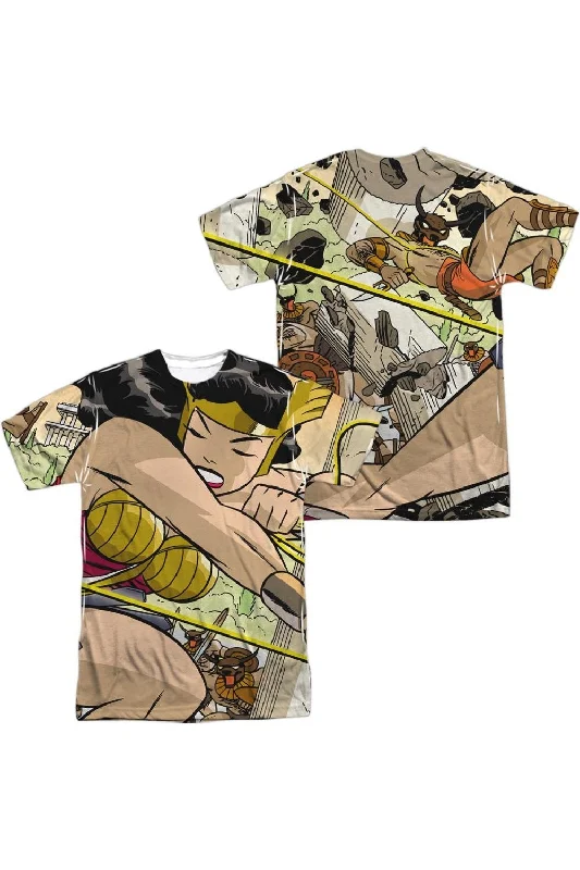 Men's Shirts with Adjustable CuffsJustice League of America Minotaur Battle (Front/Back Print) Short Sleeve Adult Poly Crew Tee / T-Shirt