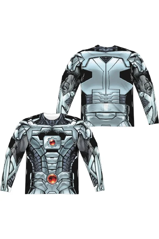 Men's Shirts with Button-Down PocketsJustice League of America Cyborg (Front/Back Print) Long Sleeve Adult Poly Crew Tee / T-Shirt Men's Shirts with Button-Down PocketsJustice League of America Cyborg (Front/Back Print) Long Sleeve Adult Poly Crew Tee / T-Shirt