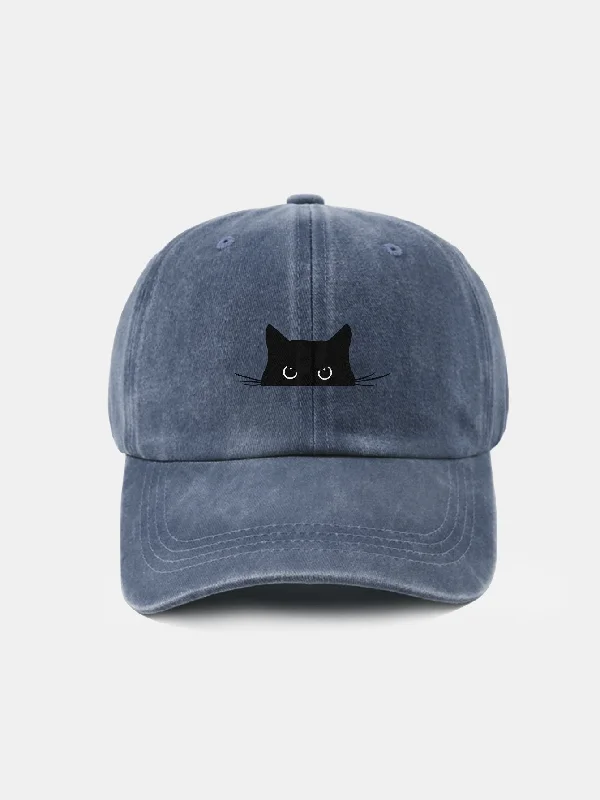 Reversible Sun HatsCat Pattern Casual Washed Cotton Baseball Cap
