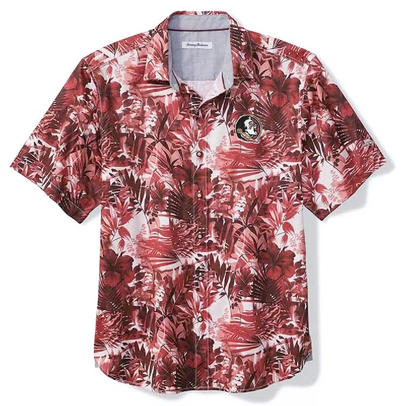 Men's Shirts with Velcro ClosuresTommy Bahama Men's Seminole Logo Electric Blooms Short Sleeve Camp Shirt - Garnet Men's Shirts with Velcro ClosuresTommy Bahama Men's Seminole Logo Electric Blooms Short Sleeve Camp Shirt - Garnet