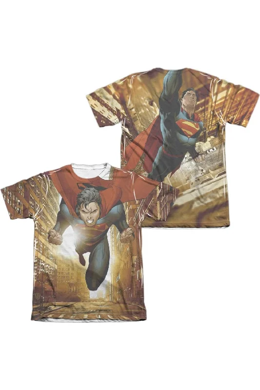 Men's Shirts with Patchwork SleevesSuperman Up Up City (Front/Back Print) Adult Poly/Cotton Short Sleeve Tee / T-Shirt Men's Shirts with Patchwork SleevesSuperman Up Up City (Front/Back Print) Adult Poly/Cotton Short Sleeve Tee / T-Shirt
