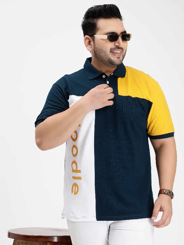 Men's Sleeveless TopsMustard Yellow Color Block Plus Size Polo T-shirt