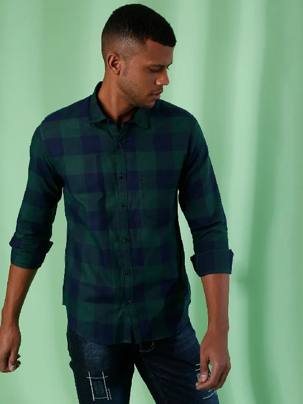 Men's Wingtip-Collar Shirts for a Classic TouchCampus Sutra Men Full Sleeve Checkered Casual Shirt