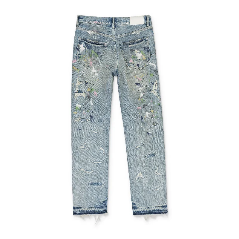 Cool Men's JeansLIGHT WITH HEAVY REPAIRS AND PAINTS Indigo SKINNY JEANS