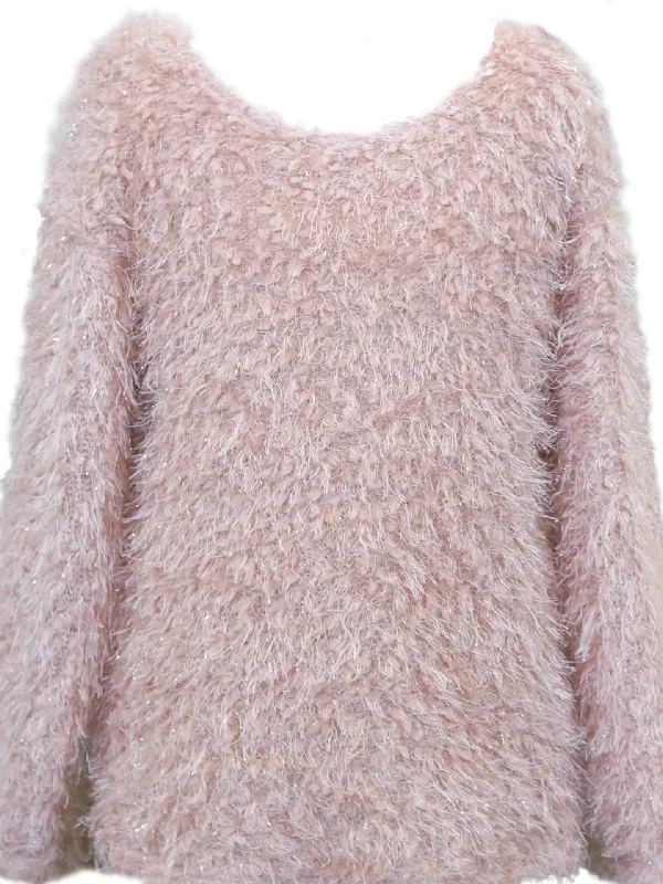 Men's Sweaters in Neutral ColorsBig Girls Soft Faux Fur Fuzzy Tinsel Long Sleeve Pullover