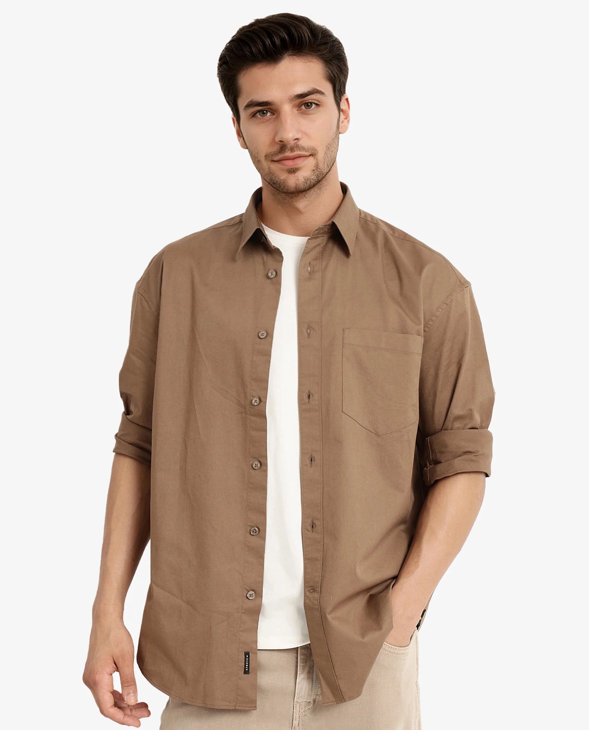 Layered Men's Henley ShirtsRare Rabbit Men Lewi Khaki Cotton Lycra Fabric Full Sleeve Regular Collar Boxy Fit Plain Shirt Layered Men's Henley ShirtsRare Rabbit Men Lewi Khaki Cotton Lycra Fabric Full Sleeve Regular Collar Boxy Fit Plain Shirt