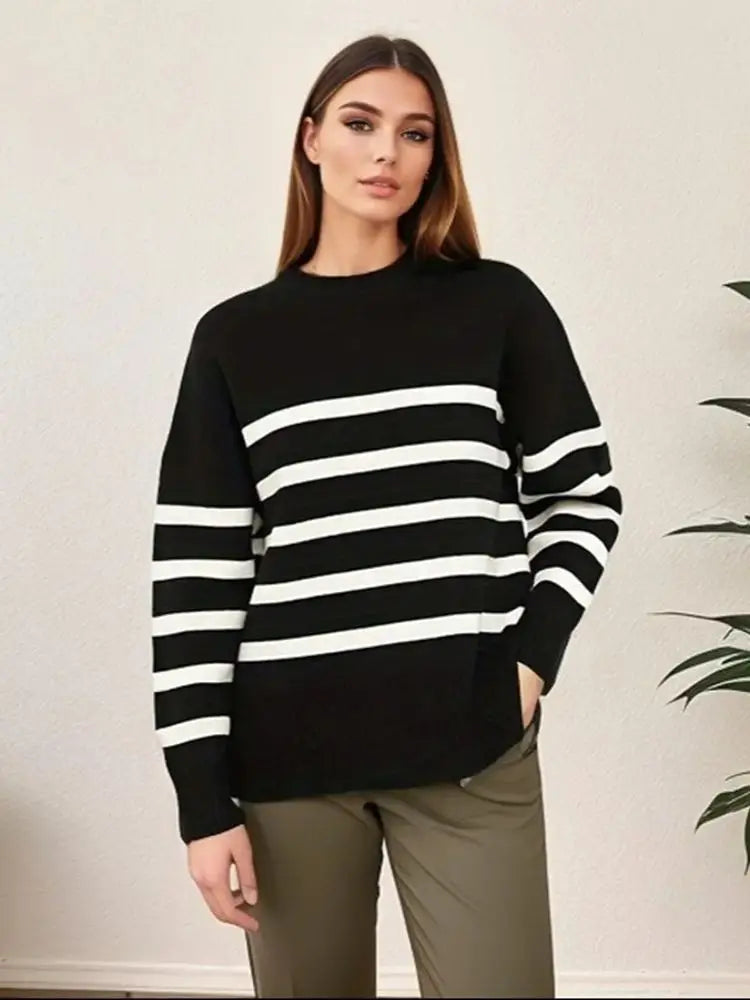 Men's Sweaters with ZippersWarm Cozy Casual Comfortable Stylish Loose Thick Basic Striped Winter Knitted Sweater