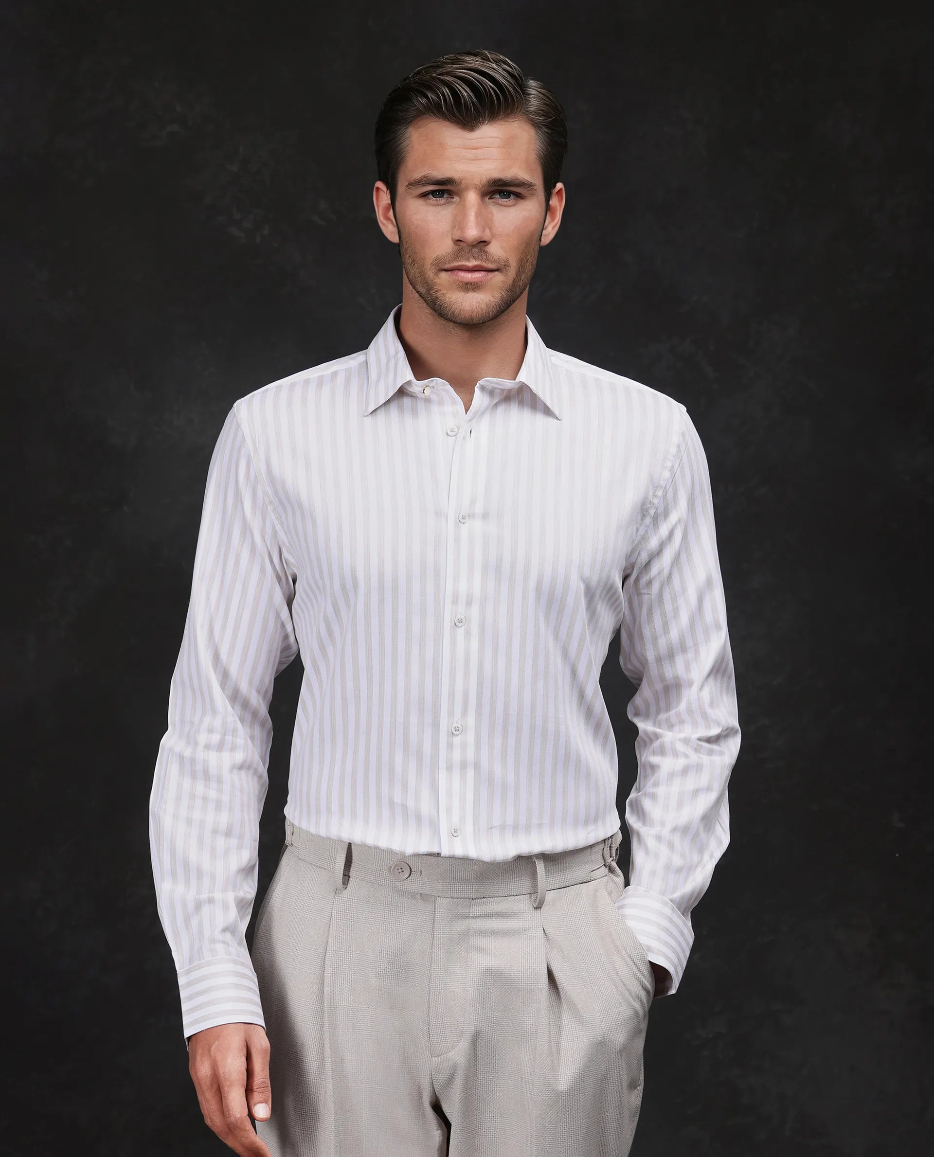 Men's Patterned Casual Shirts for Relaxed StylingRare Rabbit Men's Bari Beige Cotton Tencil Fabric Full Sleeve Spread Collar Button Closure Striped Shirt Men's Patterned Casual Shirts for Relaxed StylingRare Rabbit Men's Bari Beige Cotton Tencil Fabric Full Sleeve Spread Collar Button Closure Striped Shirt
