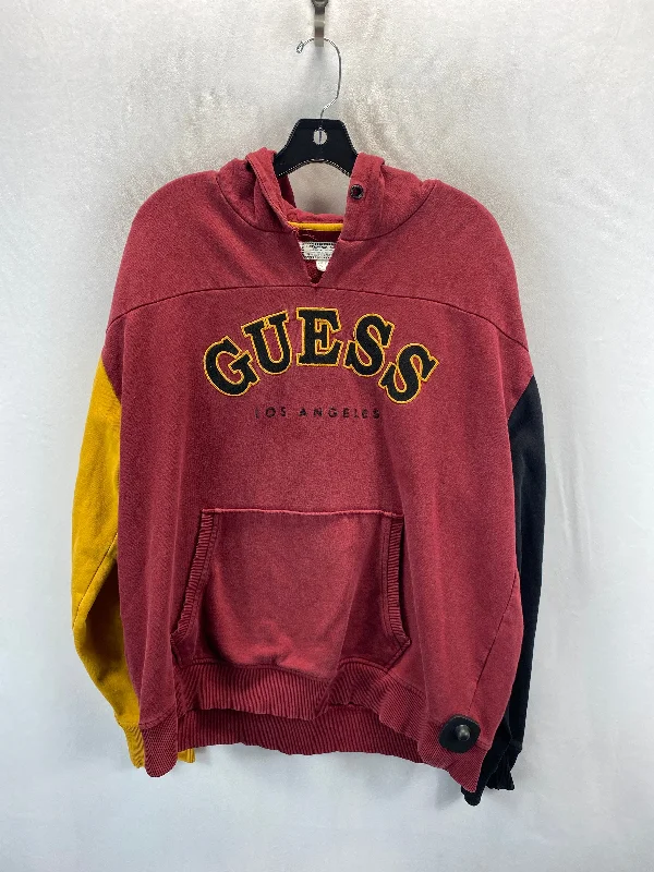 Men's Hoodies with Button-Down PocketsSweatshirt Hoodie By Guess In Red & Yellow, Size: L Men's Hoodies with Button-Down PocketsSweatshirt Hoodie By Guess In Red & Yellow, Size: L