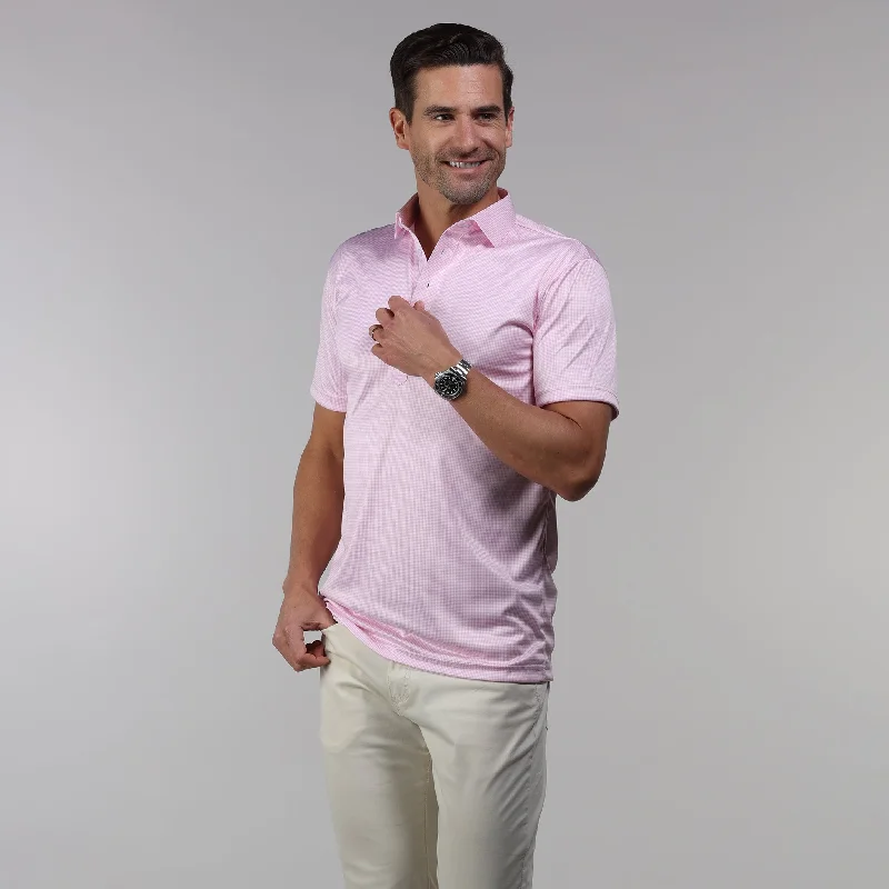 Men's Shirts with Elastic WaistbandsSemi-Spread Collar Polo Pink Houndstooth