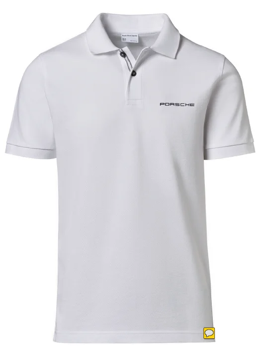 Men's Shirts with Raw-Edge HemlinesPorsche Script Men's Polo Shirt, White - Essential Men's Shirts with Raw-Edge HemlinesPorsche Script Men's Polo Shirt, White - Essential