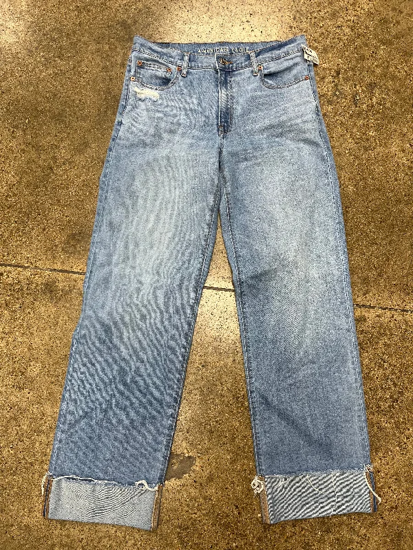 Leather Patch Embellished Men's JeansJeans Wide Leg By American Eagle In Blue Denim, Size:6L Leather Patch Embellished Men's JeansJeans Wide Leg By American Eagle In Blue Denim, Size:6L