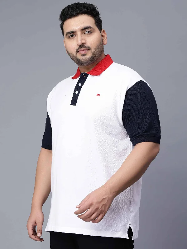 Men's Shirts with Cowl NecksWhite with Navy Sleeves Plus Size Polo T-shirt-