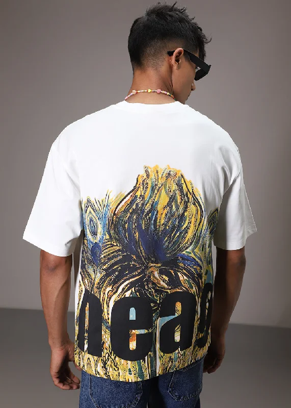 Men's Shirts with Patchwork SleevesBloomage White Oversized T-shirt