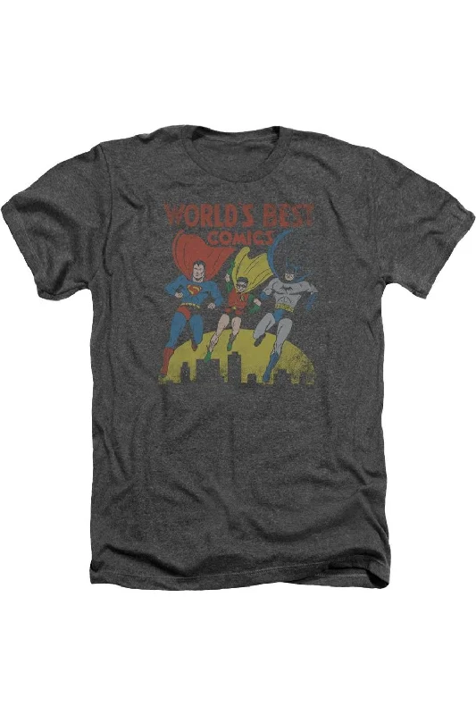 Men's Shirts with High NecksJustice League of America Worlds Best Adult Heather Tee / T-Shirt Men's Shirts with High NecksJustice League of America Worlds Best Adult Heather Tee / T-Shirt