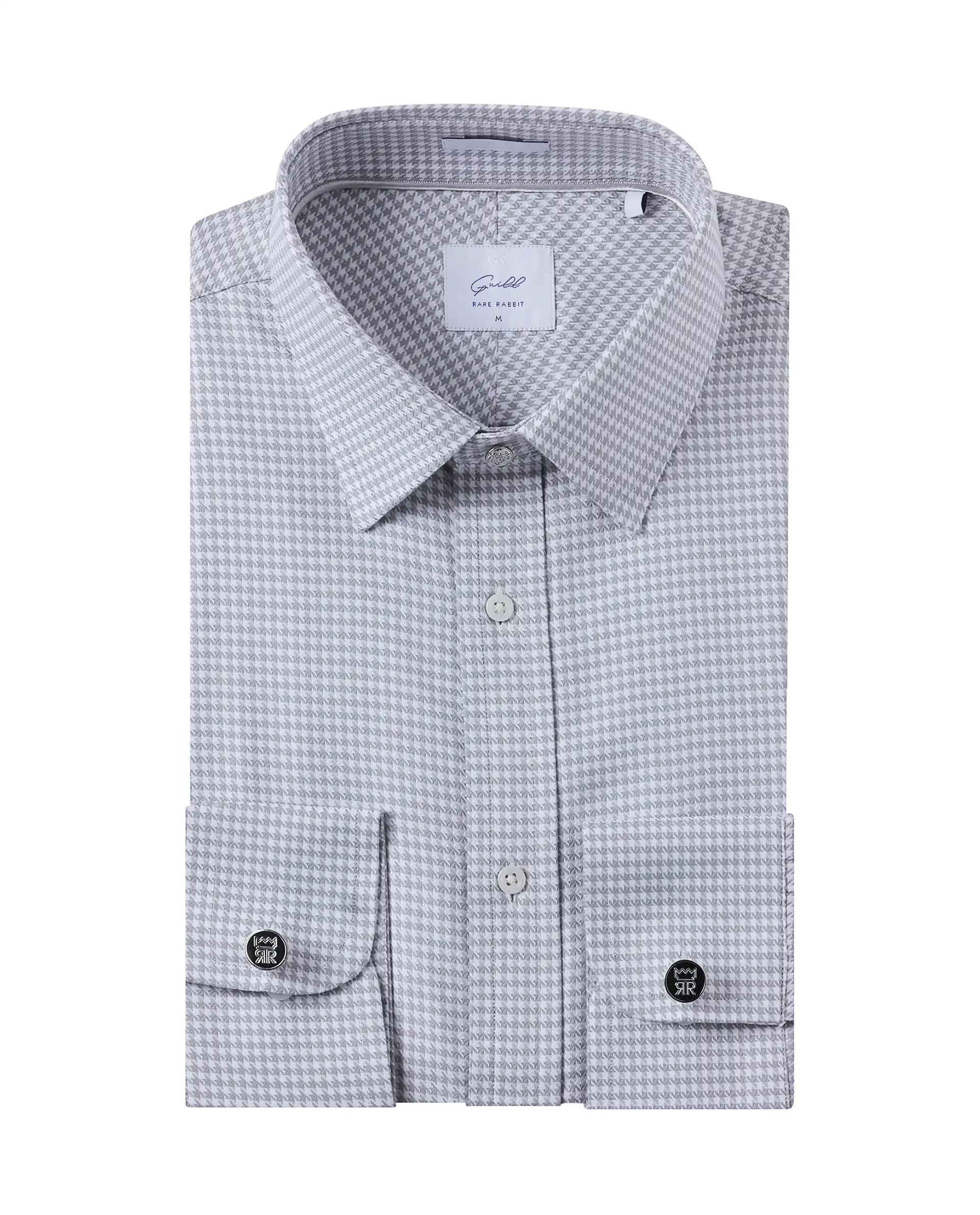 Men's Easy-Care Shirts for Busy LifestylesRare Rabbit Men Tucky Grey Cotton Blend Fabric Full Sleeve Regular Fit Houndstooth Print Cufflinked Premium Business Shirt Men's Easy-Care Shirts for Busy LifestylesRare Rabbit Men Tucky Grey Cotton Blend Fabric Full Sleeve Regular Fit Houndstooth Print Cufflinked Premium Business Shirt