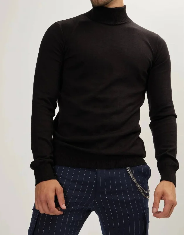 Men's Sweaters with Elastic CuffsRoll Neck Sweater In Black