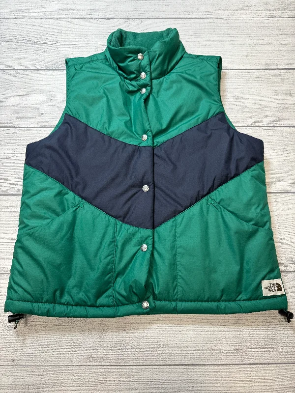 Stylish Men's Biker JacketsVest Puffer & Quilted By The North Face In Blue & Green, Size: M Stylish Men's Biker JacketsVest Puffer & Quilted By The North Face In Blue & Green, Size: M