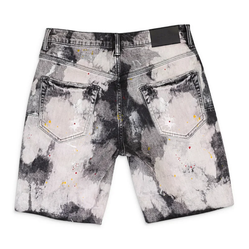 XXXL Men's JeansBLEACHED OUT SPLATTER SHORTS Black SKINNY JEANS