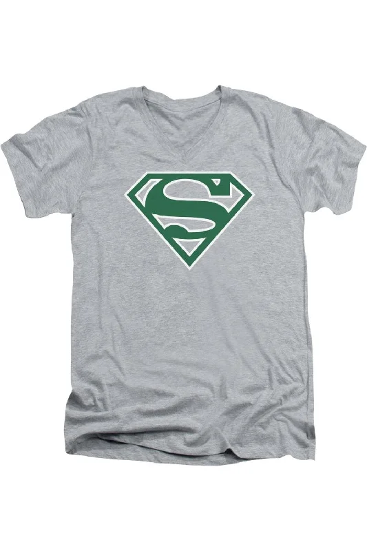 Men's Shirts with Roll-Up SleevesSuperman Green & White Shield Short Sleeve Adult V Neck Tee / T-Shirt Men's Shirts with Roll-Up SleevesSuperman Green & White Shield Short Sleeve Adult V Neck Tee / T-Shirt