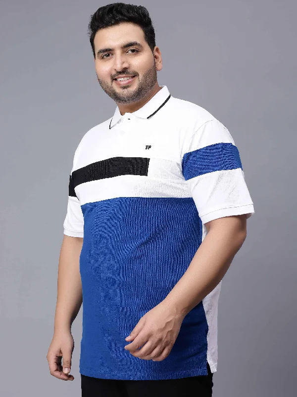 Men's Shirts with Mock NecksWhite with Royal Blue Striped Plus Size Polo T-shirt