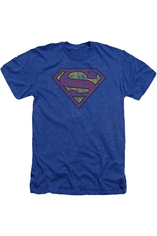 Layered Men's VestsSuperman Tattered Shield Adult Heather Tee / T-Shirt