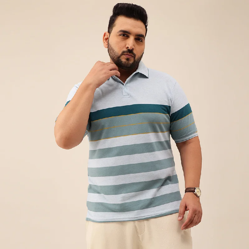 Lightweight Men's Linen ShirtsBlue Melange Golden Stripe Polo T-shirt
