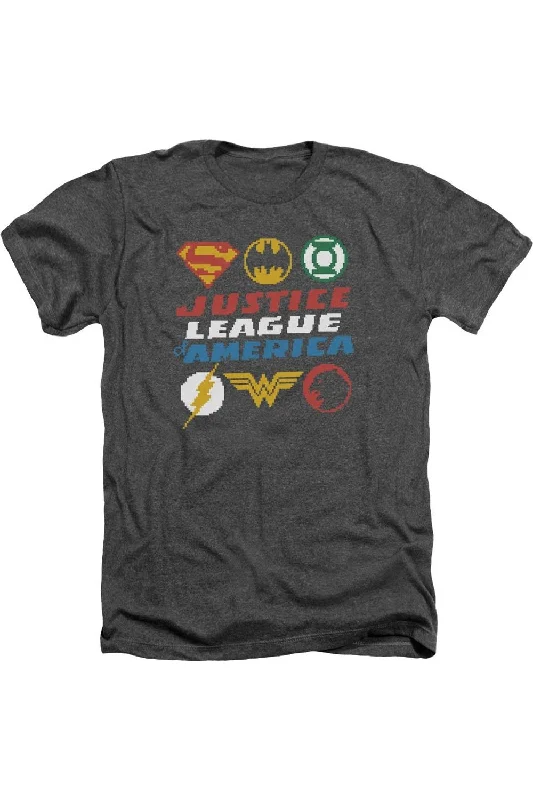 Men's Shirts with Plaid PatternsJustice League of America Pixel Logos Adult Heather Tee / T-Shirt Men's Shirts with Plaid PatternsJustice League of America Pixel Logos Adult Heather Tee / T-Shirt