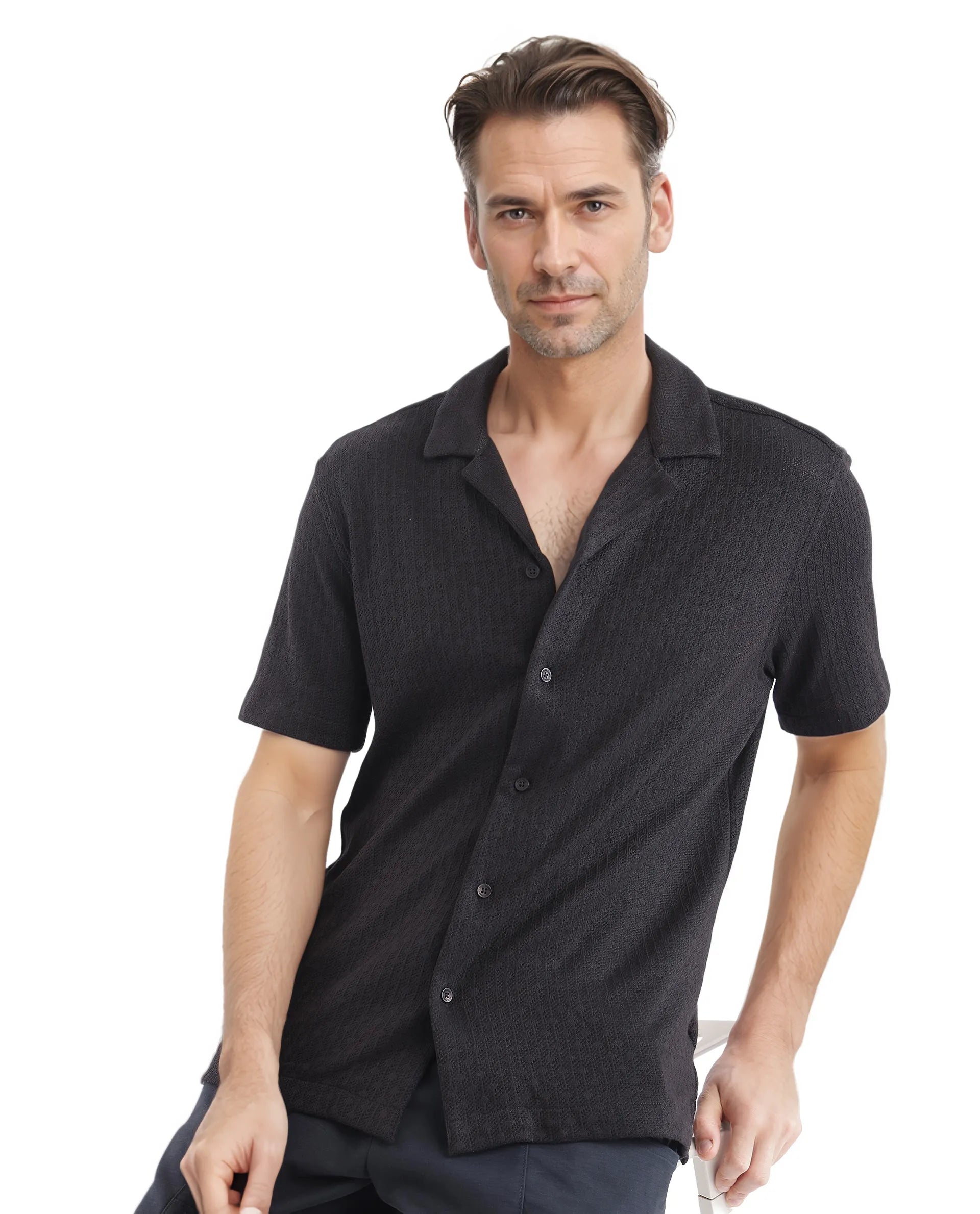 Men's Affordable Shirts for Budget-Friendly StyleRare Rabbit Men Abuj Black Cotton Cuban Poly Fabric Short Sleeve Boxy Fit Solid Shirt Men's Affordable Shirts for Budget-Friendly StyleRare Rabbit Men Abuj Black Cotton Cuban Poly Fabric Short Sleeve Boxy Fit Solid Shirt