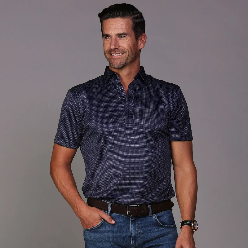 Men's Shirts with Scoop NecksSemi-Spread Collar Polo Midnight Micro Dot