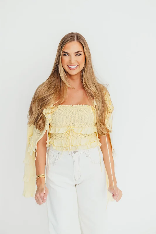 Men's Sweaters with Dropped ShouldersZayne Cardigan and Strapless Tube Top and Sweater Set in Yellow Men's Sweaters with Dropped ShouldersZayne Cardigan and Strapless Tube Top and Sweater Set in Yellow